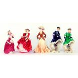 FIVE ROYAL ADDERLEY, COALPORT AND ROYAL DOULTON FIGURES OF YOUNG LADIES