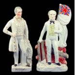 TWO STAFFORDSHIRE EARTHENWARE FLAT BACK PORTRAIT FIGURES OF W.E. GLADSTONE AND THE DUKE OF