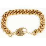 A 9CT GOLD CURB BRACELET AND PADLOCK, 61.2G
