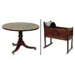 A MAHOGANY TRIPOD TABLE and A GEORGE III OAK CRADLE WITH PANELLED SIDES