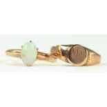 AN OPAL RING IN GOLD, SIZE L AND A GOLD SIGNET RING, 3G GROSS