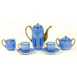 A JAPANESE PORCELAIN TWO TONE BLUE AND GILT DECORATED COFFEE SERVICE, INCLUDING A COFFEE POT AND