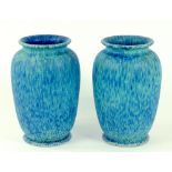 A PAIR OF LOVATT'S LANGLEY ART POTTERY MOTTLED BLUE GLAZED VASES, CIRCA 1930