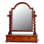 A 19TH CENTURY CARVED OAK DRESSING MIRROR WITH BREAKARCHED FRAME, THE BASE FITTED WITH TWO POLLARD