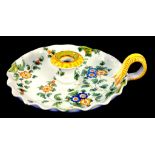 A CANTAGALLI MAIOLICA FLORAL PAINTED CHAMBERSTICK