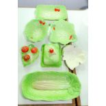 A COLLECTION OF BESWICK GREEN LEAF MOULDED WARE, INCLUDING DISHES, BUTTER DISH AND COVER AND CRUET