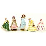 FIVE ROYAL WORCESTER, ROYAL DOULTON AND COALPORT FIGURES OF YOUNG LADIES