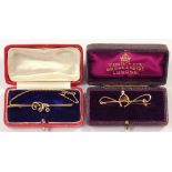 TWO EARLY 20TH CENTURY GOLD GEM SET BAR BROOCHES, ONE IN 15CT, 4.1G GROSS