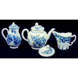 A WORCESTER BLUE AND WHITE HIGH CHELSEA EWER AND A CONTEMPORARY WORCESTER BLUE AND WHITE TEAPOT