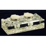 AN EDWARD VII SILVER MOUNTED CUT GLASS DOUBLE INKWELL, 15CM W, BIRMINGHAM 1901