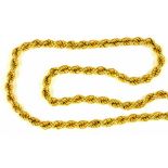 A GOLD ROPE NECKLACE, MARKED ON CLASP 18, 36G