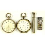 A SILVER LEVER WATCH, LONDON 1877, ANOTHER SILVER WATCH, A CIGAR CUTTER AND A CIGAR PIERCER