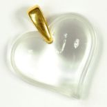 A LALIQUE HEART SHAPED GLASS PENDANT WITH GOLD LOOP, SIGNED