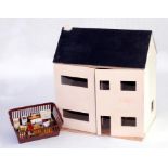 A PAINTED WOOD DOLL'S HOUSE, 73CM H, MISCELLANEOUS PICTURES AND PRINTS