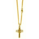 A GEM SET 9CT GOLD CROSS ON 9CT GOLD NECKLET, 10.3G