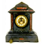 A BELGE NOIRE AND RED MARBLE ARCHITECTURAL CASED MANTLE CLOCK WITH BROCOT ESCAPEMENT, 47CM H, LATE