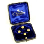 A SET OF FOUR VICTORIAN GOLD DRESS STUDS, MARKED PATENT               18CT,  CASED, 4.3G