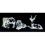 THREE SWAROVSKI GLASS MODELS OF ANIMALS, ORIGINAL BOXES