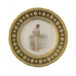 A COPELAND CABINET PLATE, C1890 finely painted by S Alcock, signed, with a classical maiden reserved