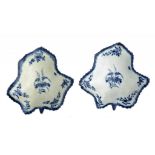 TWO WORCESTER BLUE AND WHITE PICKLE LEAF DISHES, C1758-65 painted with the Pickle Leaf Vine pattern,