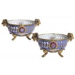 A PAIR OF MEISSEN RETICULATED OVAL BASKETS, MARCOLINI PERIOD painted with chocolate ground floral