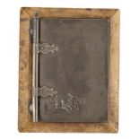 A RUSSIAN SILVER MOUNTED AND LEATHER COVERED WOOD NOTE PAD BY GUSTAV KLINGERTM MOSCOW, C1890-1900
