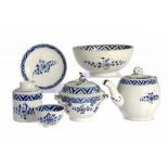 A PEARLWARE PART TEA SERVICE, C1775 painted in cobalt with a stylised flower in diaper border,