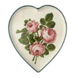 A WEMYSS WARE HEART SHAPED TRAY, C1900 painted with cabbage roses, 30cm w, impressed mark and