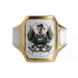 A FINE AND RARE BERLIN REGIMENTAL NAPKIN RING, DATED 1858 painted in enamels and platinum with