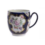 A RARE DERBY SCALE BLUE GROUND COFFEE CUP, C1780 closely imitating a Worcester original and