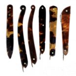 SIX ENGLISH STEEL AND TORTOISESHELL LANCETS AND BISTOURIES, 19TH C by Armitage and S Maw, London ++