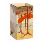 CLARICE CLIFF. AN A J WILKINSON CORAL FIRS SQUARE VASE, C1933-38 11.5cm h, printed mark ++In fine