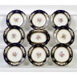 A COALPORT COBALT GROUND DESSERT SERVICE, C1910 dish 26.5cm w, printed mark, pattern 6272 (9) ++