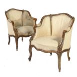 A PAIR OF FRENCH GILTWOOD BERGERES, EARLY 20TH C in Louis XV style, 82cm h ++Gilding almost all worn