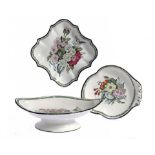 TWO DON PEARLWARE DISHES AND A CENTREPIECE, C1820 printed and painted with flowers in green