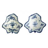 TWO WORCESTER BLUE AND WHITE PICKLE LEAF DISHES, C1758-70 painted with the Pickle Leaf Vine pattern,