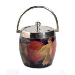 A MOORCROFT POMEGRANATE PRESERVE POT, C1914-16 with EPNS mounts, 8.5cm h excluding handle ++In