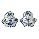 TWO WORCESTER BLUE AND WHITE PICKLE LEAF DISHES, C1760-70 painted with the Pickle Leaf Vine pattern,