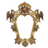 A SPANISH BAROQUE STYLE POLYCHROME AND GILTWOOD MIRROR FRAME, 20TH C 108cm h ++In very good