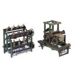 A VICTORIAN PAINTED WOOD AND IRON WORKING MODEL OF A LOOM AND A SIMILAR MODEL OF A SPINNING FRAME,