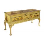 A GEORGE III PINE DRESSER, 18TH C, THE JAPANNED DECORATION EARLY 20TH C 79cm h; 59 x 166cm ++The