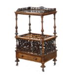 A VICTORIAN WALNUT AND BURR WALNUT CANTERBURY, C1870 the top in quartered veneers, 92cm h; 40 x 56cm