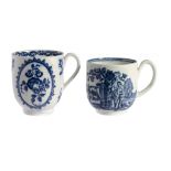 A CAUGHLEY BLUE AND WHITE COFFEE CUP, C1778-88 printed with the Fruit and Wreath pattern, 6.5cm h,