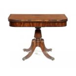 A GEORGE IV MAHOGANY TEA TABLE, C1830 crossbanded in calamander and ebony line inlaid, brass leaf