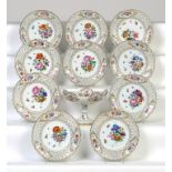 A MEISSEN DESSERT SERVICE, LATE 19TH C of open and blind trellis moulded design, painted with