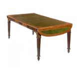 A VICTORIAN MAHOGANY, SATINWOOD AND INLAID LIBRARY TABLE BY HOWARD & SON, C1890 the green leather