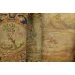 AN AUBUSSON TAPESTRY PASTORALE SEAT COVER AND FOUR VARIOUS OTHER TAPESTRY CHAIR COVERS, 19TH C