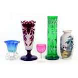 FIVE ITEMS OF 19TH CENTURY COLOURED GLASS