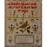 A VICTORIAN CANVAS WORK SAMPLER, WORKED IN COLOURED WOOLS BY EMMA J. HORNSBY UFFINGTON SCHOOL 1879