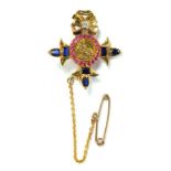 A DIAMOND, RUBY AND SAPPHIRE SET 18CT GOLD ORDER OF THE BRITISH EMPIRE BROOCH, 6.2G GROSS